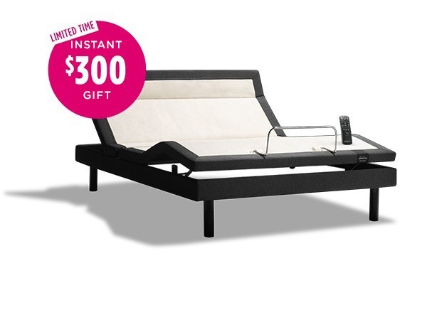 A Tempur-Ergo Extend adjustable power base with a "$300 Instant Gift" badge