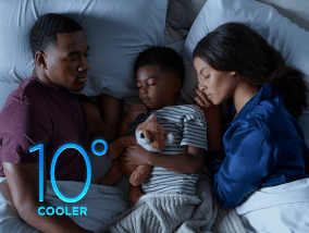 Family asleep featuring a 10 degrees cooler icon