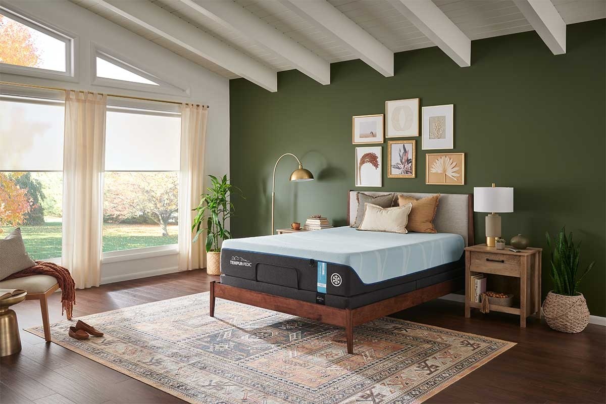 A TEMPUR-LuxeBreeze mattress in a styled room