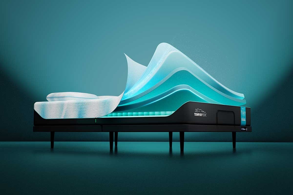 A Tempur-Pedic mattress with the layers peeled back