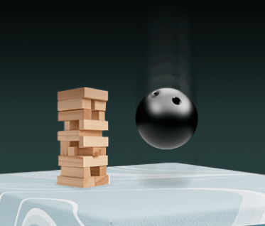 Bowling ball bouncing on mattress next to show motion absorption