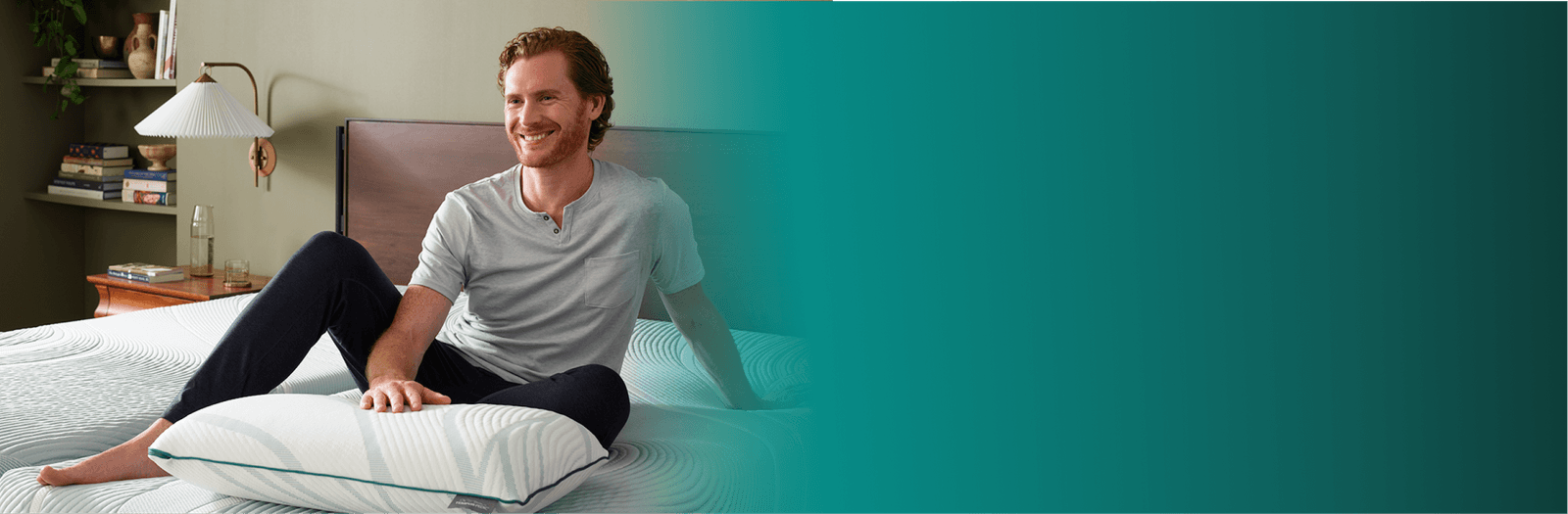 Man on undressed bed with pillow bf