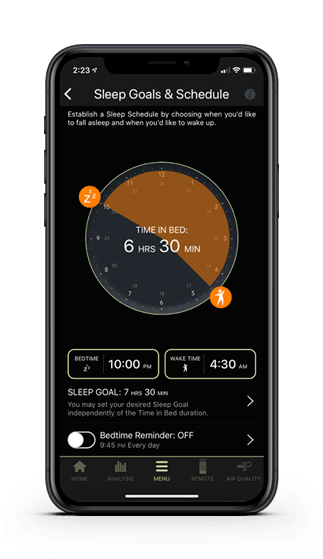 A smart phone showing the smart alarm on the sleeptracker app